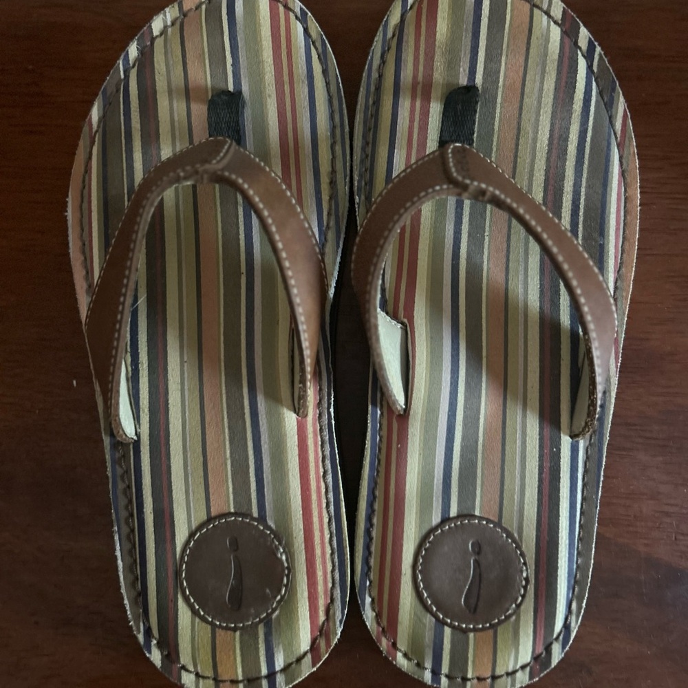 Privo Striped Leather Flip Flops - Picture 2 of 5